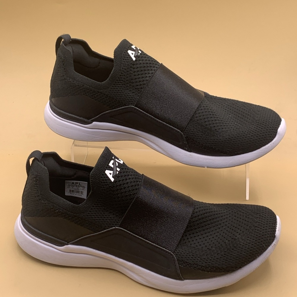 APL Techloom Bliss Shoes Women's 10.5 Black White Knit Slip On Running Sneakers